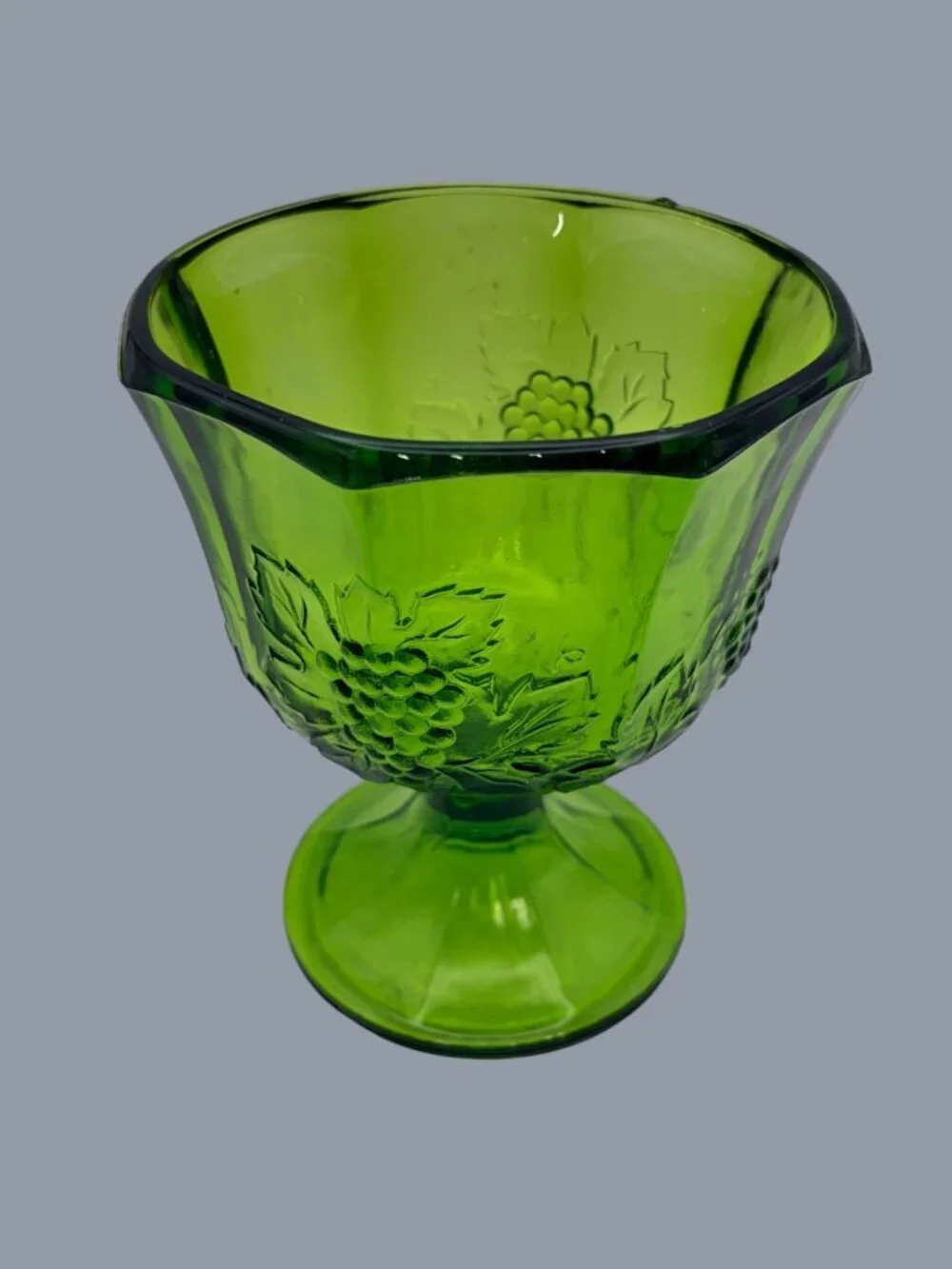 Vintage Indiana Colony Green Harvest Grape Pedestal Compote Candy Dish